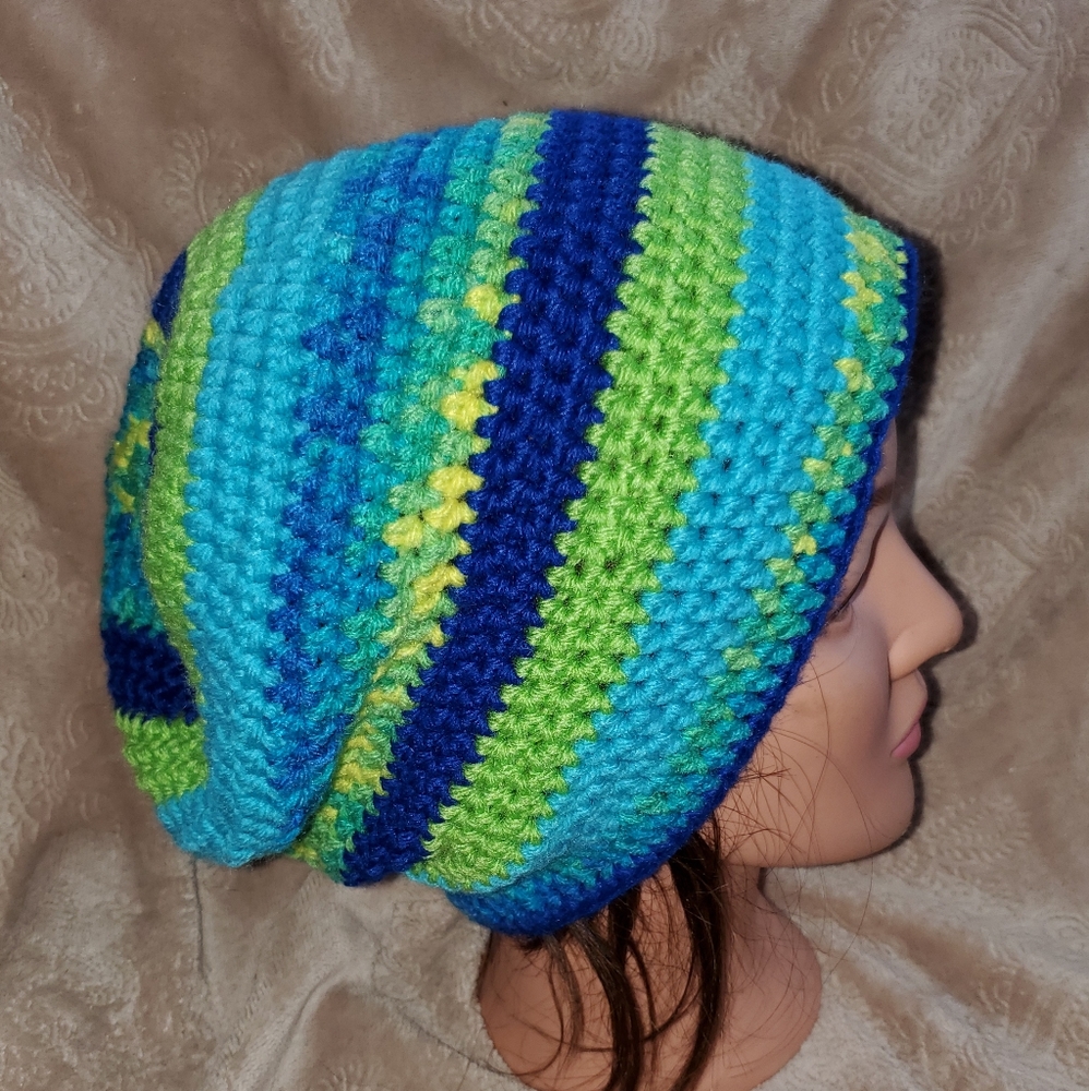 Crocheted adult boho slouchy beanie hat - Picture 2 of 4